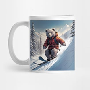 Teddy skiing down a hill in the snow Mug